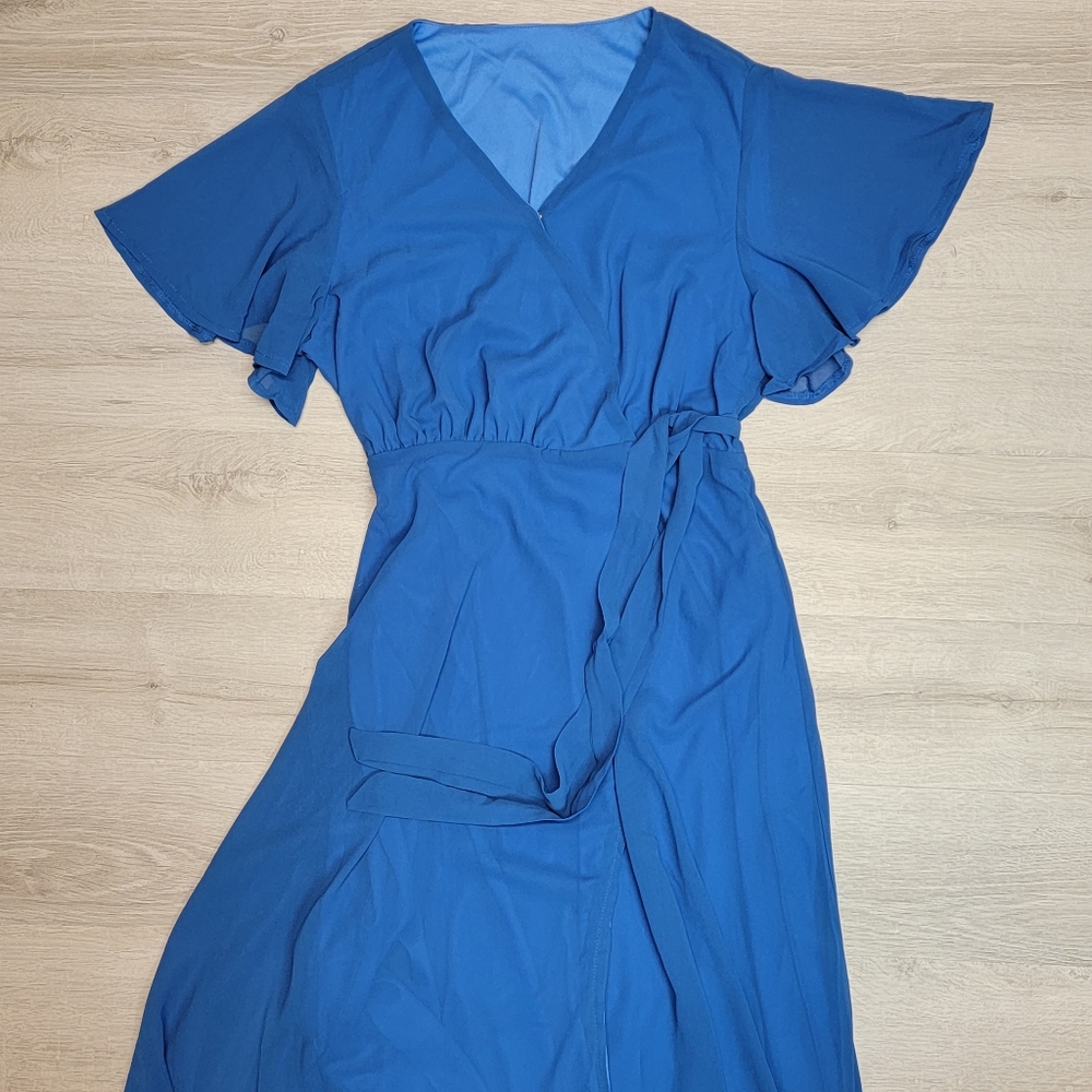Womens 3X blue short sleeve lined wrap dress NWOT